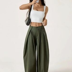 Elegant Forest Green Wide-Leg Pants